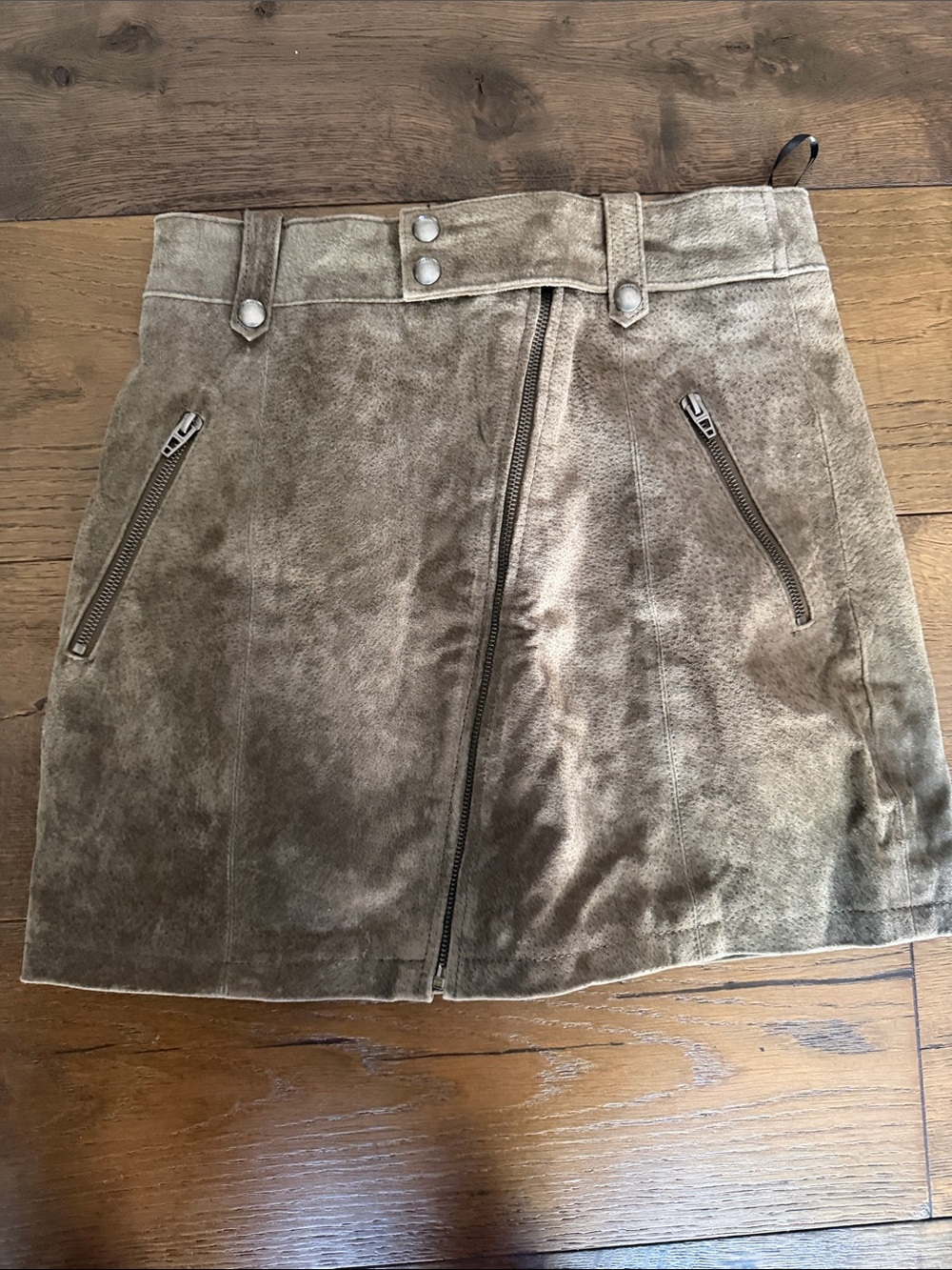 BlankNYC Taupe Suede Zip-Front Mini Skirt